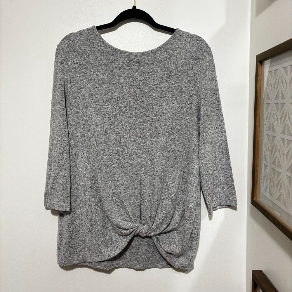 Mix by 41 Hawthorn Heather Gray‎ Twist Front Top Minimalist Stretch Blouse L